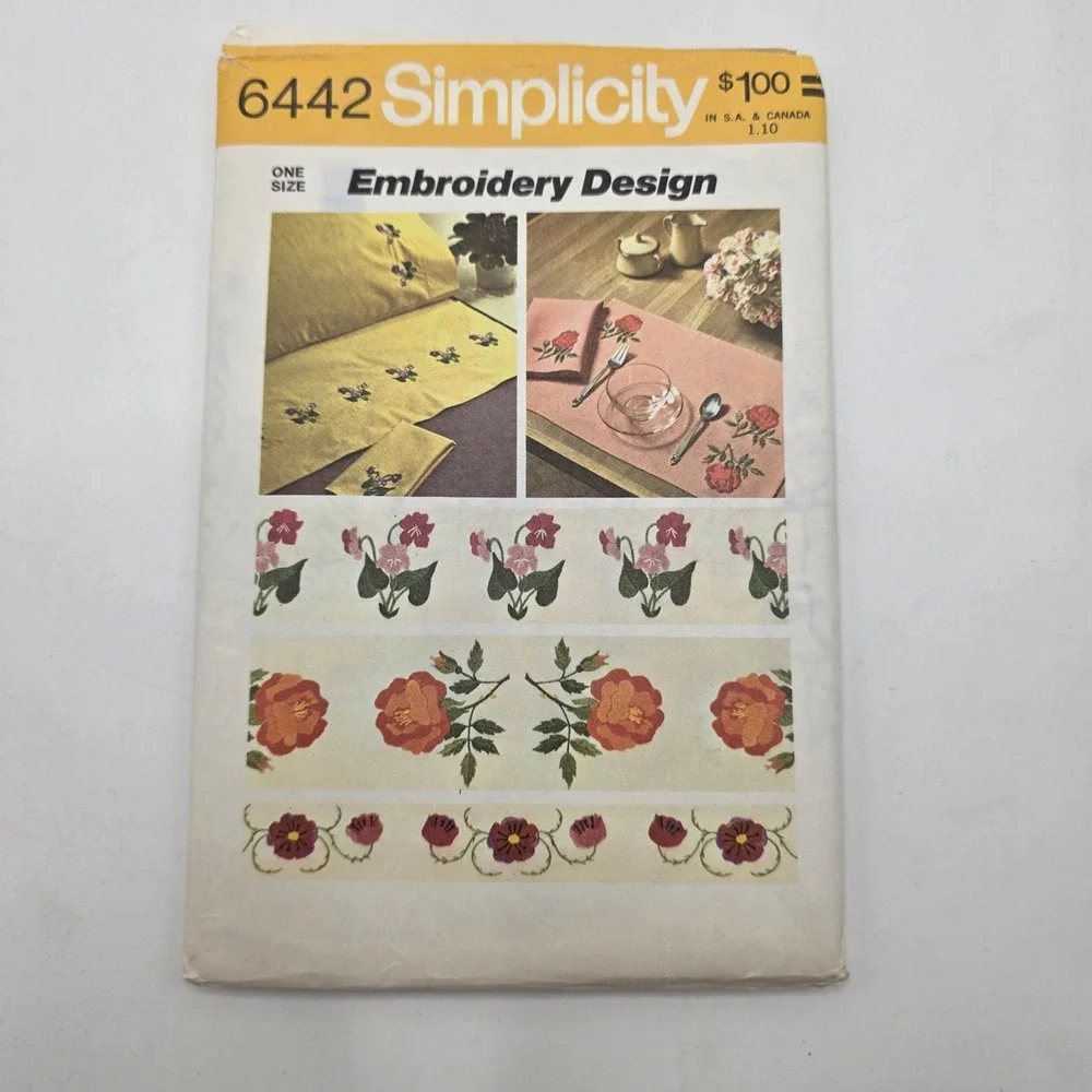 Simplicity 6442 Embroidery Transfer Floral Border Violets Roses 1974 Vintage DIY